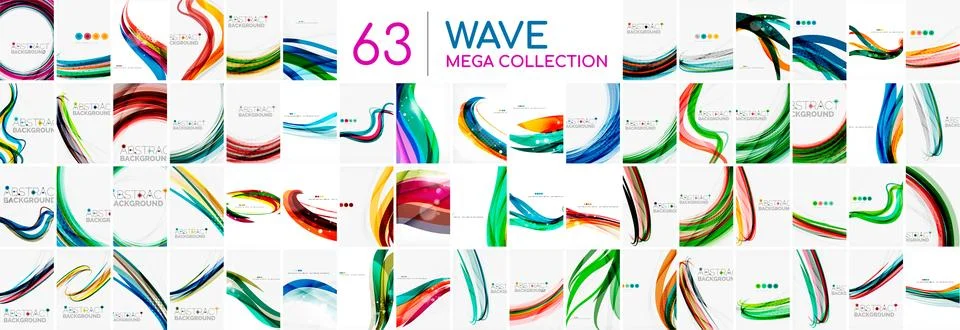 Huge mega collection of flowing wave patterns. Abstract backgrounds bundle for Stock Illustration