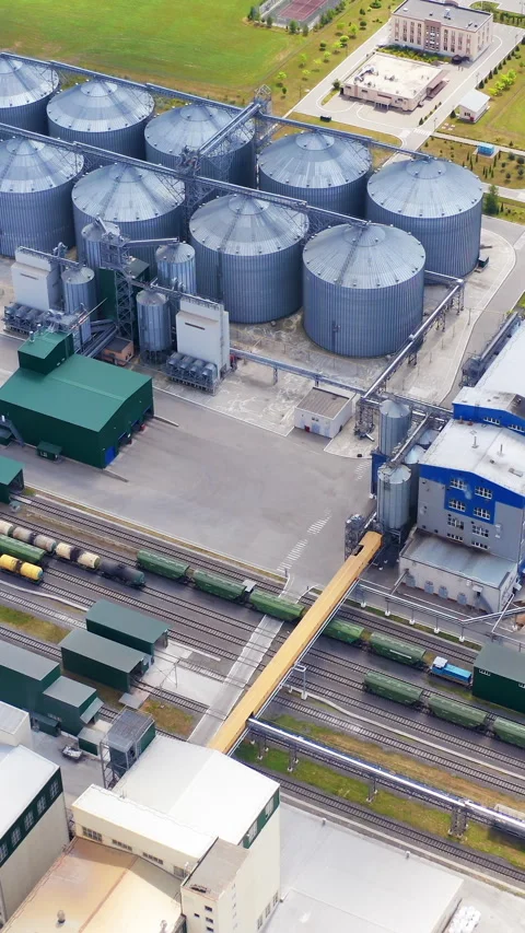 Huge metal construction of grain elevators Stock Footage 317541877