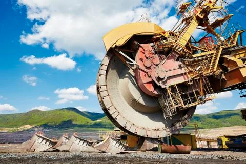 Huge mining machine in the coal mine Stock Photos