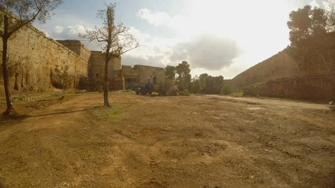 Huge moat near the ancient wall of the fortress of Famagusta, Gazimagosa Stock Footage 82107954