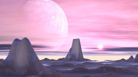 Huge Moon in the Sky Alien Planet Stock Footage 105941015