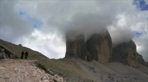 Huge Mountain Dolomites Exploration Stock Footage