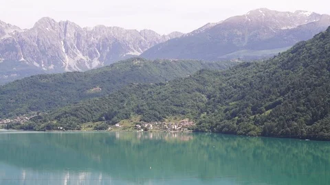 Huge mountains covered, coniferous forests, wild deserted place Stock Footage 121360093