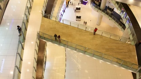 Huge multi-storey shopping center with bridge top indoor view Malaysia timelapse Stock Footage 124274815