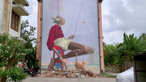 Huge Mural On The Side Of An Apartment Block, Fort Kochi, India - 26 Apr 2019 Stock Footage 296776833