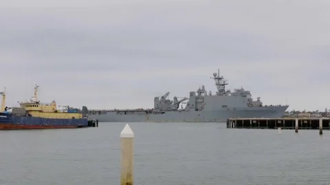 Huge Navy Ship Trolling through San Diego Harbor (Time Lapse) Stock Footage 76162137