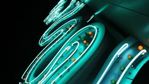 Huge Neon light with colored lights at angle Stock Footage 6694686