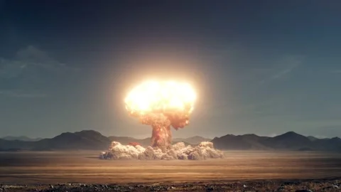 Huge nuclear bomb explosion, weapon of mass destruction Stock Footage