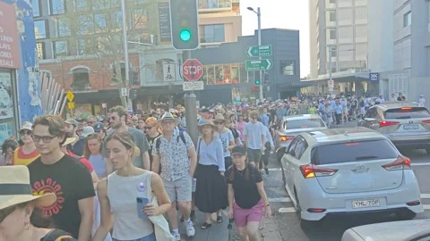 HUGE NUMBERS OF PEOPLE HEAD TO PROTEST IN SUPPORT OF REFERENDUM YES VOTE NSW 4K Stock Footage 250442519