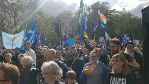 HUGE NUMBERS OF PROTESTERS GATHER TO MARCH AGAINST BREXIT IN 2019 UK 4K Stock Footage 118278075