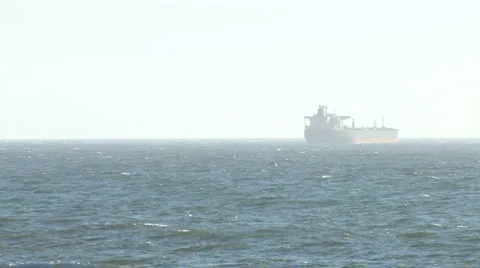 Huge Ocean Liner Cargo Ship Oil Tanker off California Coast Stock Footage 4280383