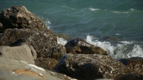 Huge Ocean Waves Smash Against The Rocks Stock Footage 80212271