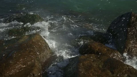 Huge Ocean Waves Smash Against The Rocks Stock Footage 80212306