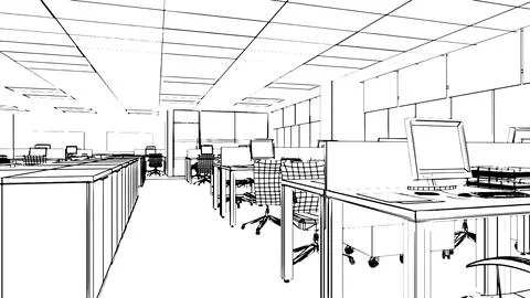 Huge office area,office area for document work line drawings,3d rendering 스톡 일러스트
