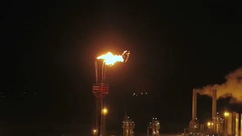 A huge oil refinery at night Stock Footage 87436330
