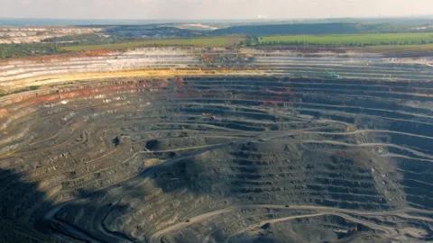 Huge open pit iron ore quarry aerial view Stock Footage 337017795