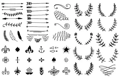 Huge pack or set engraved hand drawn in old or antique sketch style, vintage Stock Illustration