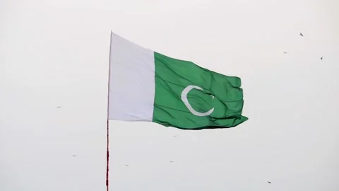 Huge Pakistani flag Up in the air fluttering on a pole. Stock Footage 160928091