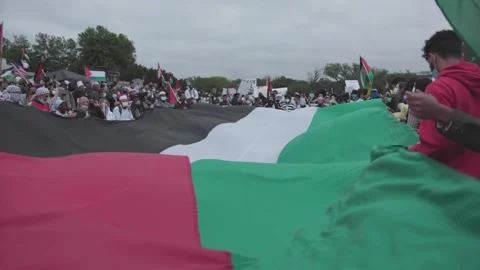 Huge Palestinian flag being waved by multiple people Stock Footage 155169074