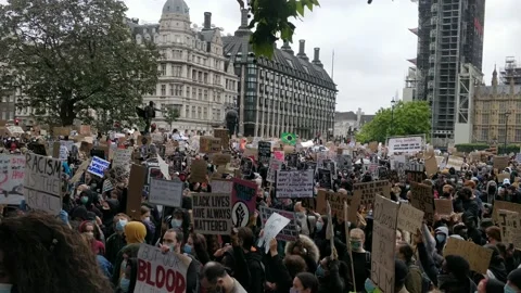 Huge Pan of Crowd at Black Lives Matter Protest Rally March London 4K Stock Footage 132056341