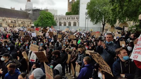 Huge Pan of Massive Crowd at BLACK LIVES MATTER Rally London, UK, 4K Stock Footage 132077968