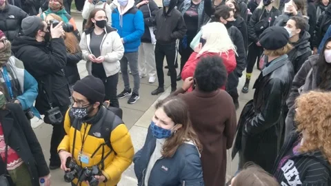 HUGE PAN OF MASSIVE CROWD GATHERED TO REMEMBER SARAH EVERARD UK 4K Stock Footage 150338633