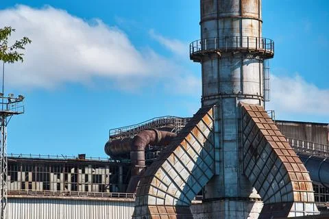 Huge pipe of the dedusting and air purification system of the blast furnace o Stock Photos