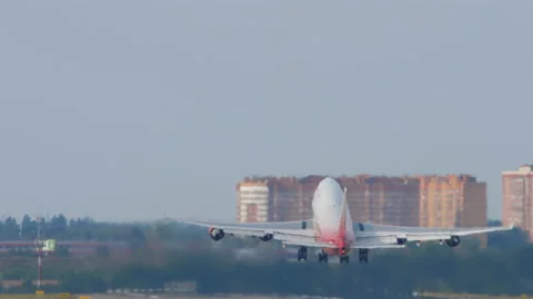 Huge plane departure, rear view Stock Footage 160678488