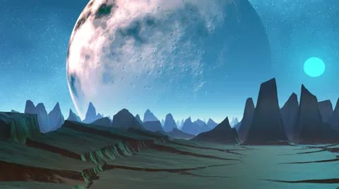 Huge planet and sharp peaks of mountains. Stock Footage 11706974