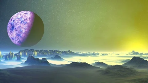 Huge Planet Flies Over Alien Desert Stock Footage 107123437