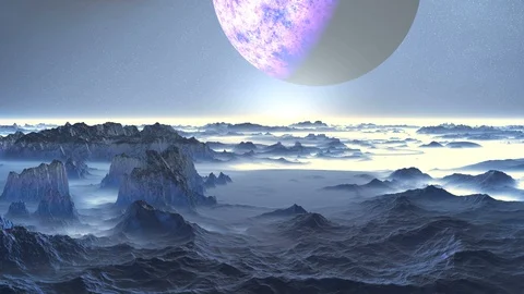 Huge Planet Flies Over Alien Desert Stock Footage 107256115