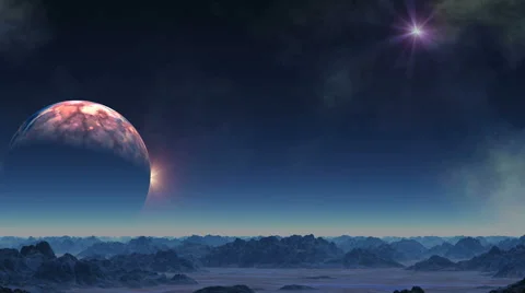 The huge planet goes into the shadows Stock Footage 57774655