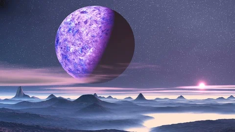 Huge Planet over Alien Desert Stock Footage 106677439