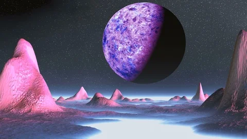 Huge Planet over Alien Desert Stock Footage 107009691