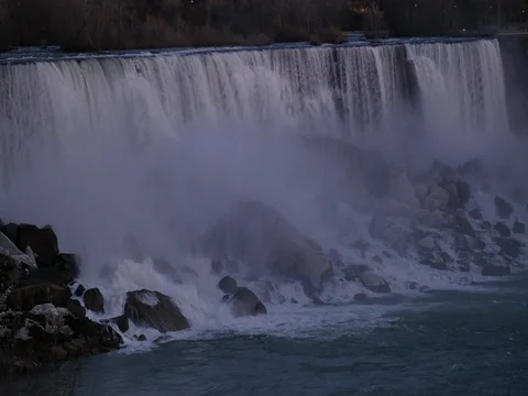 Huge Powerful Waterfall at Dusk Stock Footage 74594798