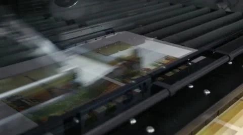 Huge printing head creates image on paper in machine Stock Footage 21241834