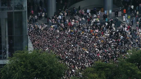 Huge protesting crowd demonstrating on a city street 库存影片 335046072