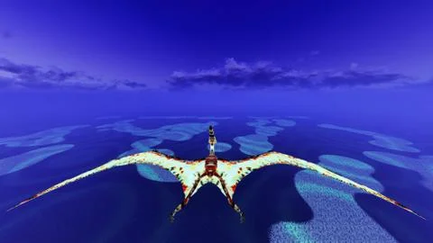 Huge pterodactyl over land Illustrazione stock