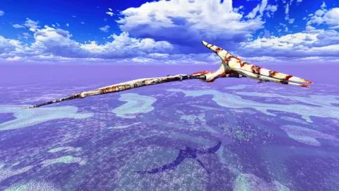 Huge pterodactyl over land 库存插图