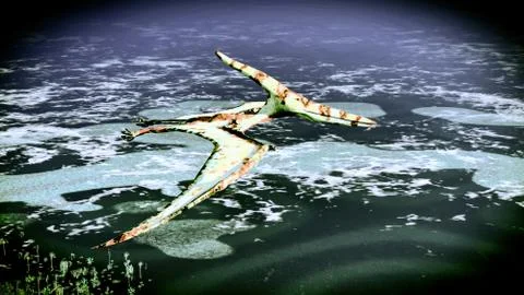 Huge pterodactyl over land 스톡 일러스트