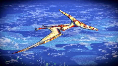 Huge pterodactyl over land Stock Illustration