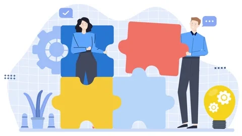 Huge puzzle people with problem solving illustration business animated video Stock Footage 278841297