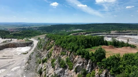 Huge quarry of Devonian limestone with huge walls in South Moravia, Czechia Stock Footage 228435825