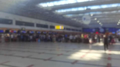 Huge queue inside the airport, passengers in masks stand in line for checking Video stock 164863872