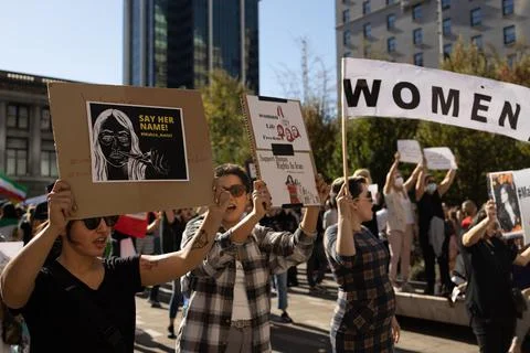 Huge rally in support of Iranian protests(due to Mahsa Amini death) Stock Photos