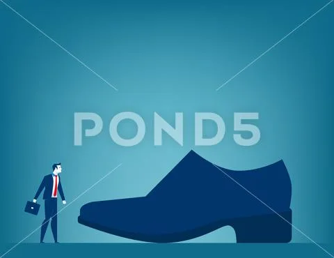Huge responsibilities. Businessman with large shoe. Concept business illustra Stock Illustration