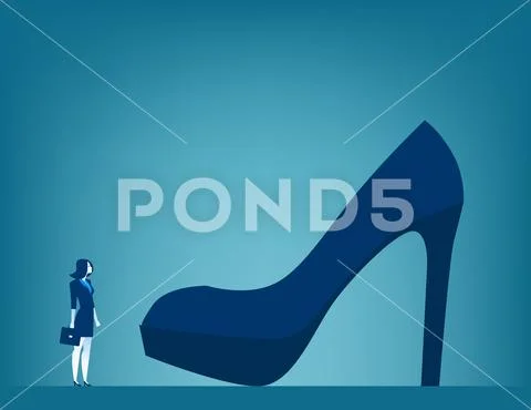 Huge responsibilities. Businesswoman with large shoe. Concept business illust Stock Illustration