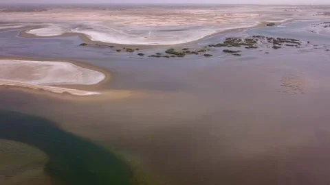 Huge river delta with tiny mangrove islands and salty sandy area Video stock 208937621