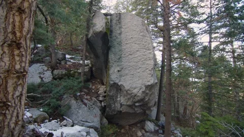 Huge rock in the middle of a pine forest in winter, Salt Lake City, US Stock Footage 288333326