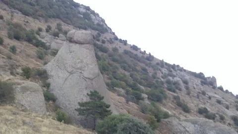 Huge Rocks in Forest Mountains overview – Crimea , Alushta , Valley Of Ghosts Stock Footage 83281823